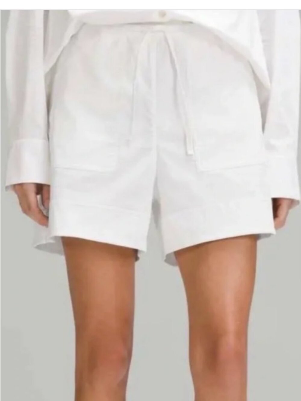 Lululemon White Cotton Poplin Drawstring High Rise Shorts XS LW7CYOS